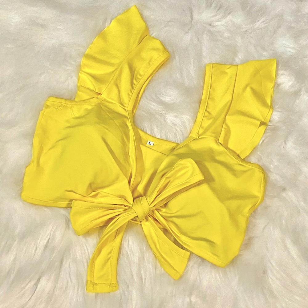 Yellow Front Lace Crop Top